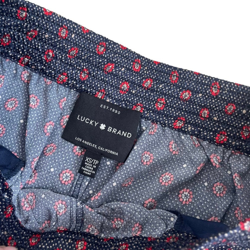 Lucky Brand Navy Blue and Red Boho Silky Pajama Pants