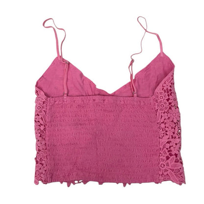 Stradivarius Pink Floral Lace Cropped Tank Top