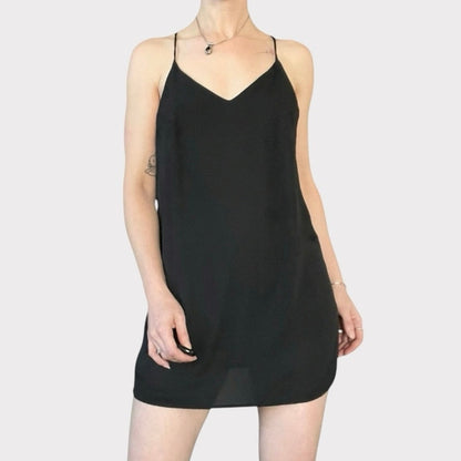 Honey Punch Sheer Black Mini V-Neck Open Back Slip Dress