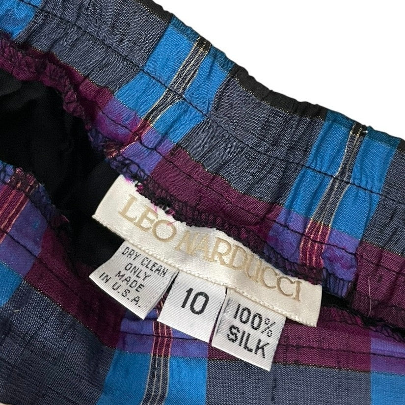 Leo Narducci Vintage Silk Plaid Pleated Maxi Skirt