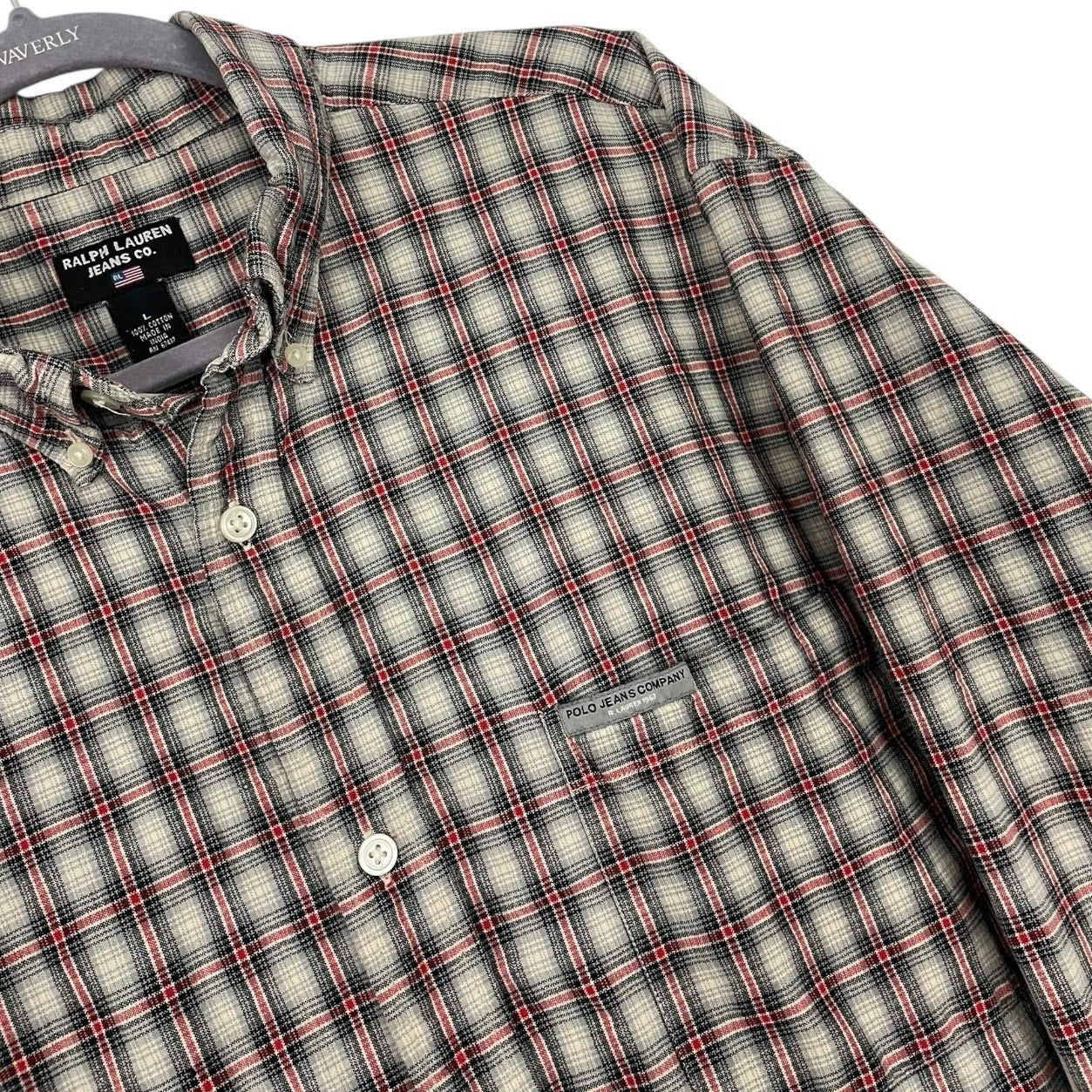 Ralph Lauren Jeans Co. Vintage Mens Red & Grey Plaid Button Down Shirt