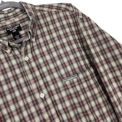 Ralph Lauren Jeans Co. Vintage Mens Red & Grey Plaid Button Down Shirt