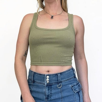 The Workshop Green Ribbed Cropped Tank Top