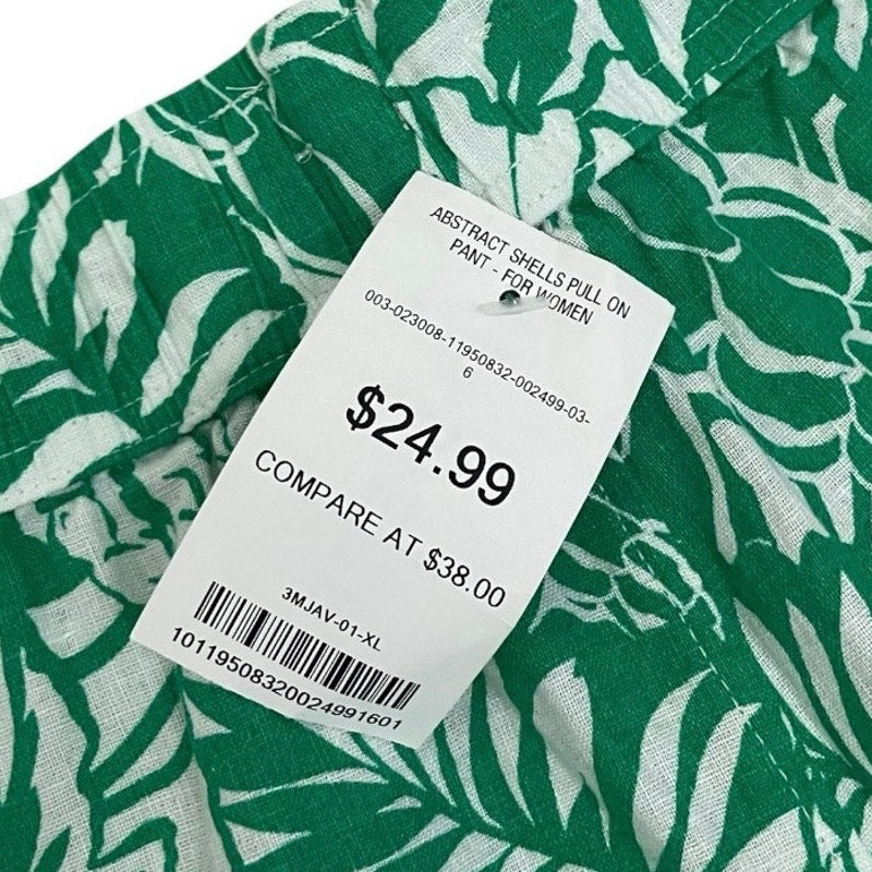 NWT Nicole Miller Green Tropical Print Linen Pants