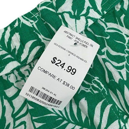 NWT Nicole Miller Green Tropical Print Linen Pants