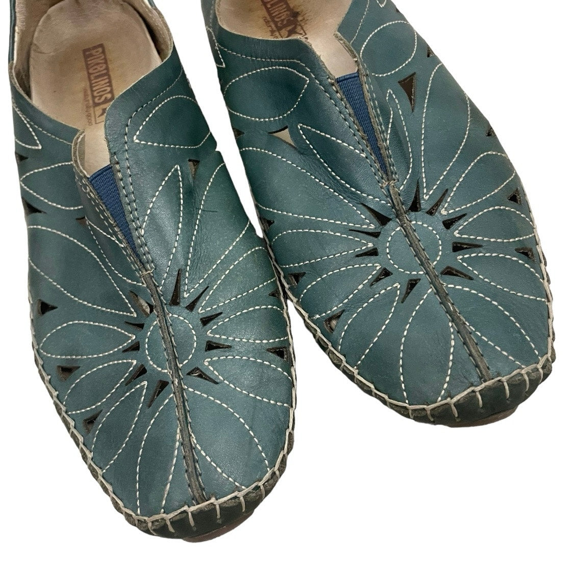 Pikolinos Teal Green Genuine Leather Cutout Flats