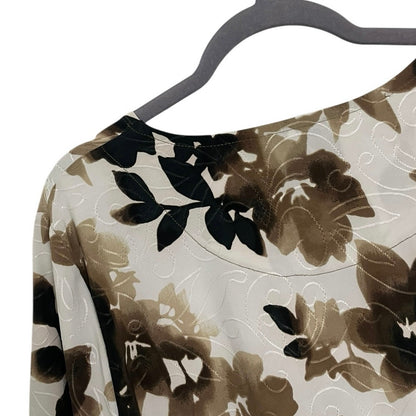 JM Collection Vintage Floral Brown & White Embroidered Short Sleeve Blouse
