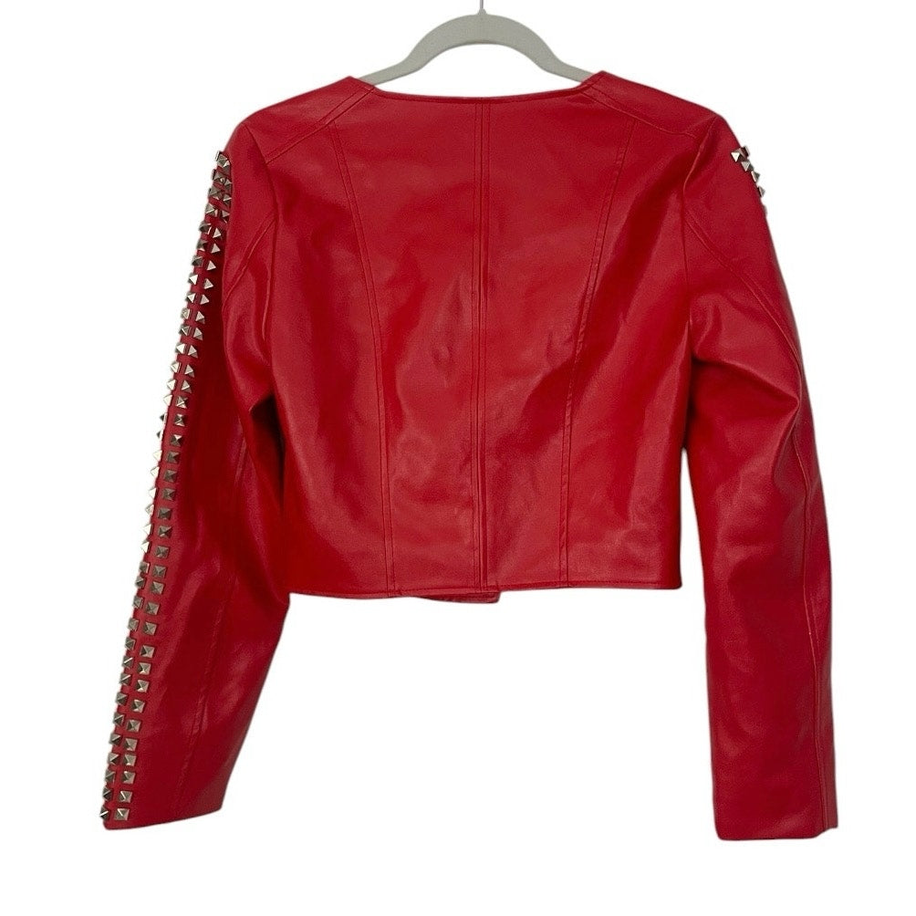 My Boo Red Faux Leather Studded Moto Jacket