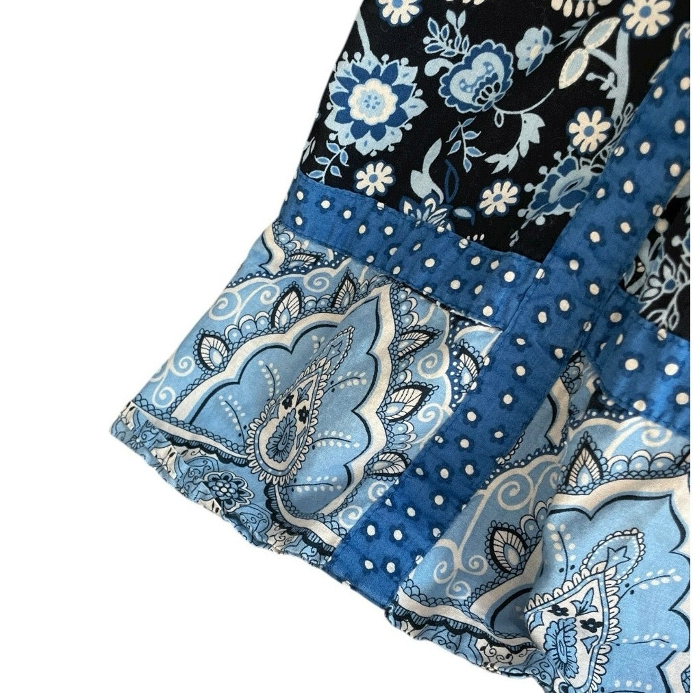 Mossimo Supply Co Blue & Black Floral Boho V-Neck Open Cross Back Dress