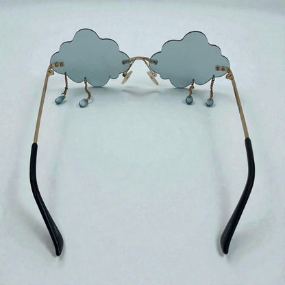 Blue Cloud Dangling Gold Chain Raindrop Crystal Charm Statement Sunglasses