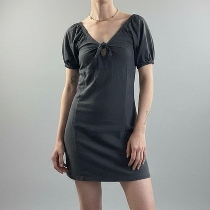 Noisy May Grey Puff Sleeve Tie Front Mini Dress