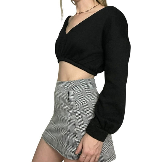 Nasty Gal Black Cropped V-Neck Sweatshirt