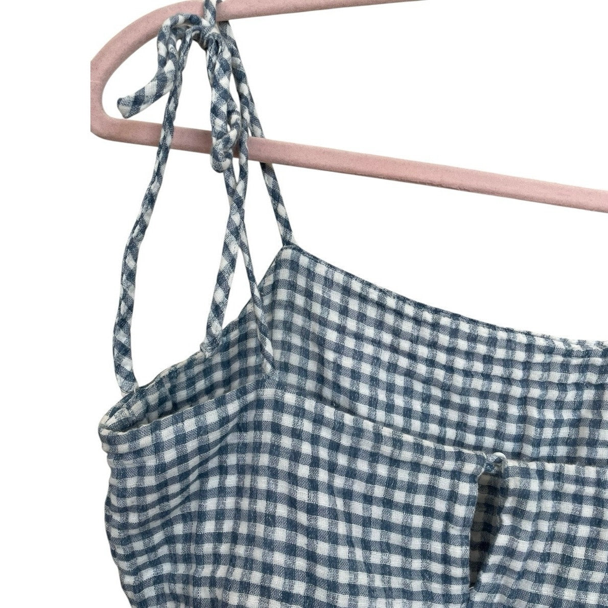 John Galt Blue & White Gingham Cropped Tank Top