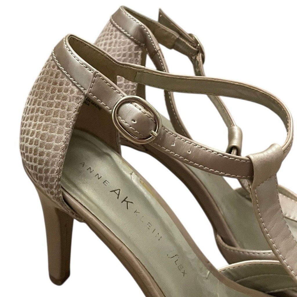 AK Anne Klein Beige Strappy Open Toe Faux Leather Stiletto Heels