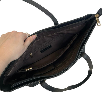 LoveVook Black Faux Leather Structured Tote Bag