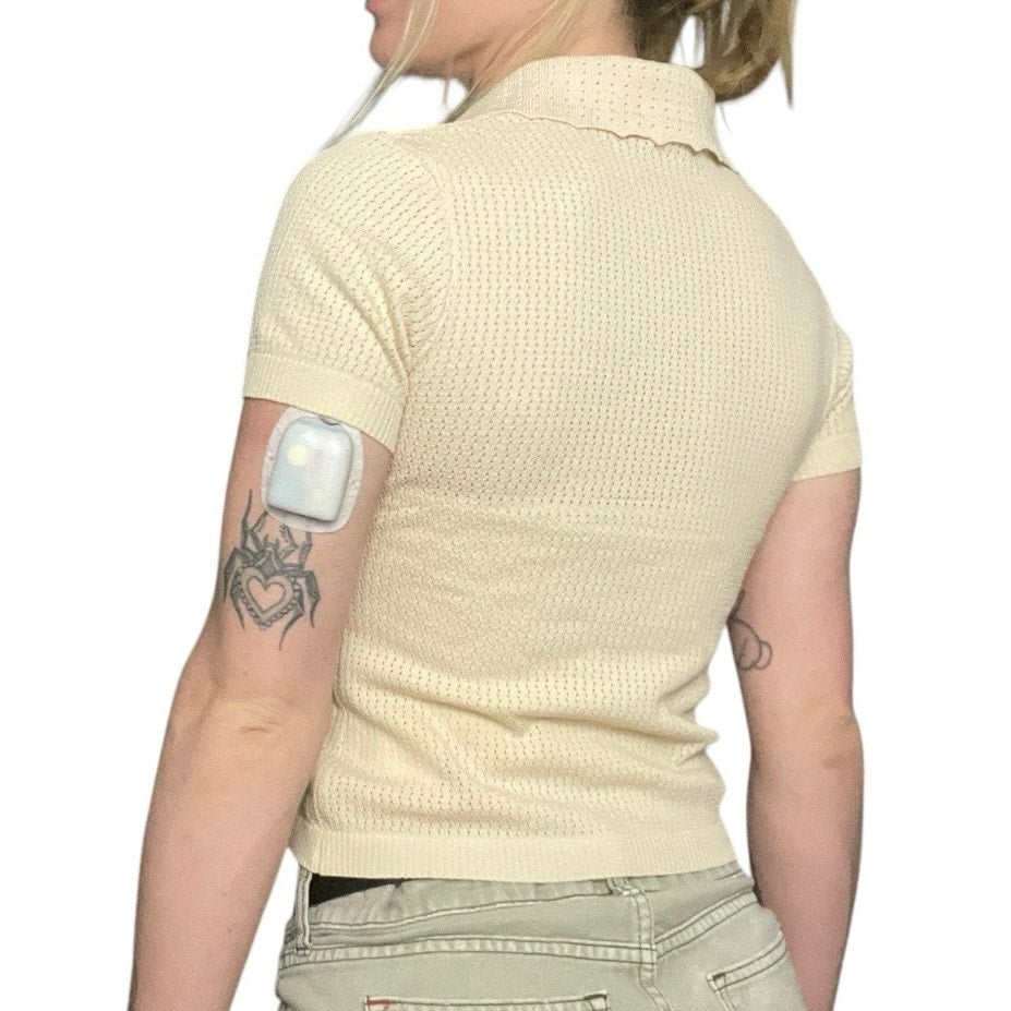 NWT Rihoas Sheer Cream Short Sleeve Button Down Blouse