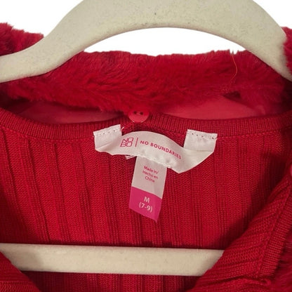 No Boundaries Red Ribbed Zip Up Fur Collar Long Sleeve Top