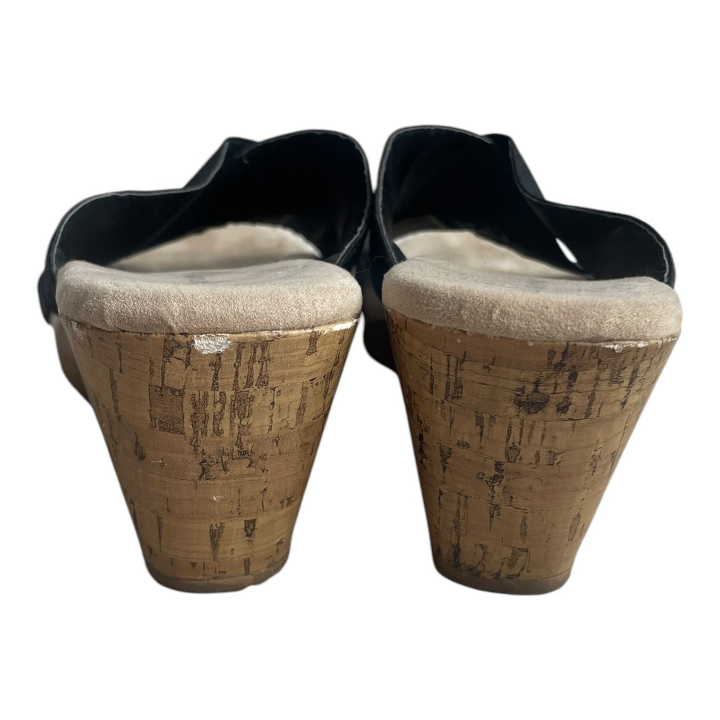 Avenue Black Elastic Strap Cork Wedge Sandals