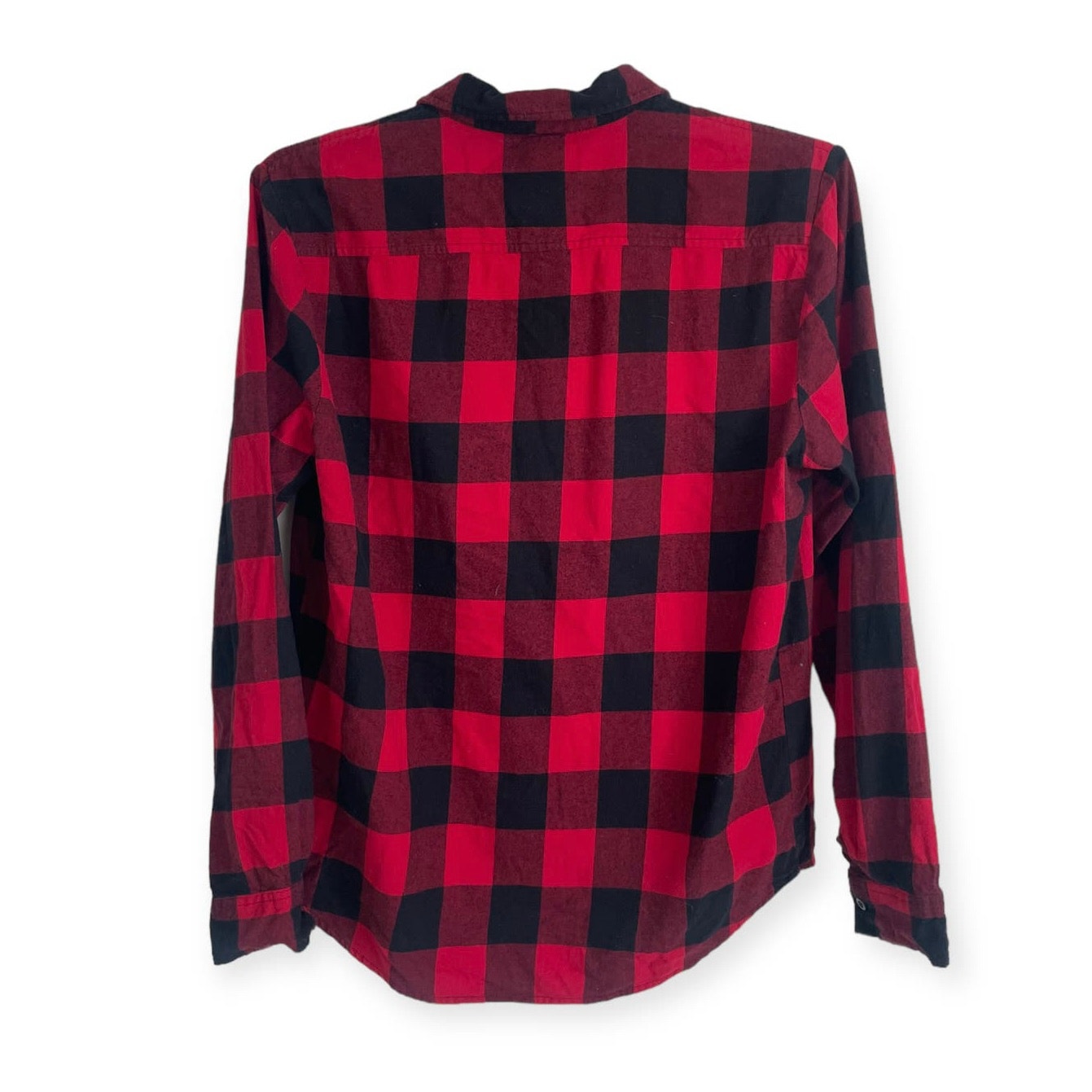 Forever 21 Mens Red and Black Plaid Long Sleeve Button Down Shirt