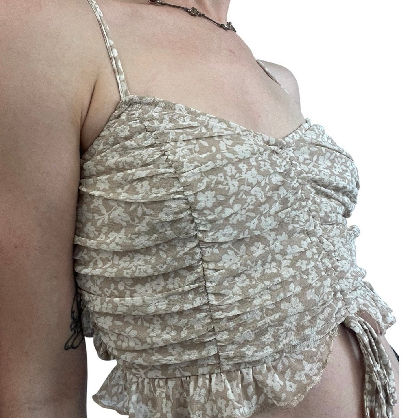 Lelis Floral Ruched Cinched Cropped Tie Front Tank Top