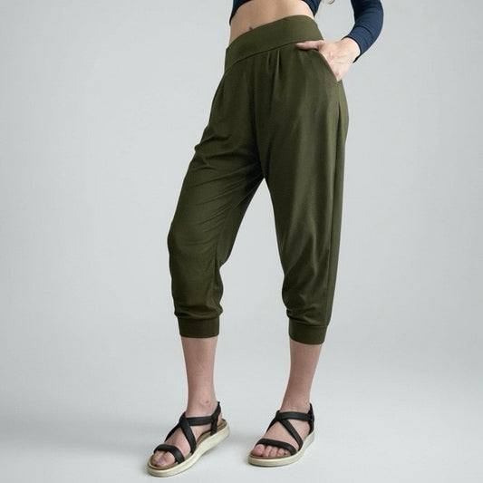 Ette Lut Olive Green Casual Active Lounge Cropped Pants