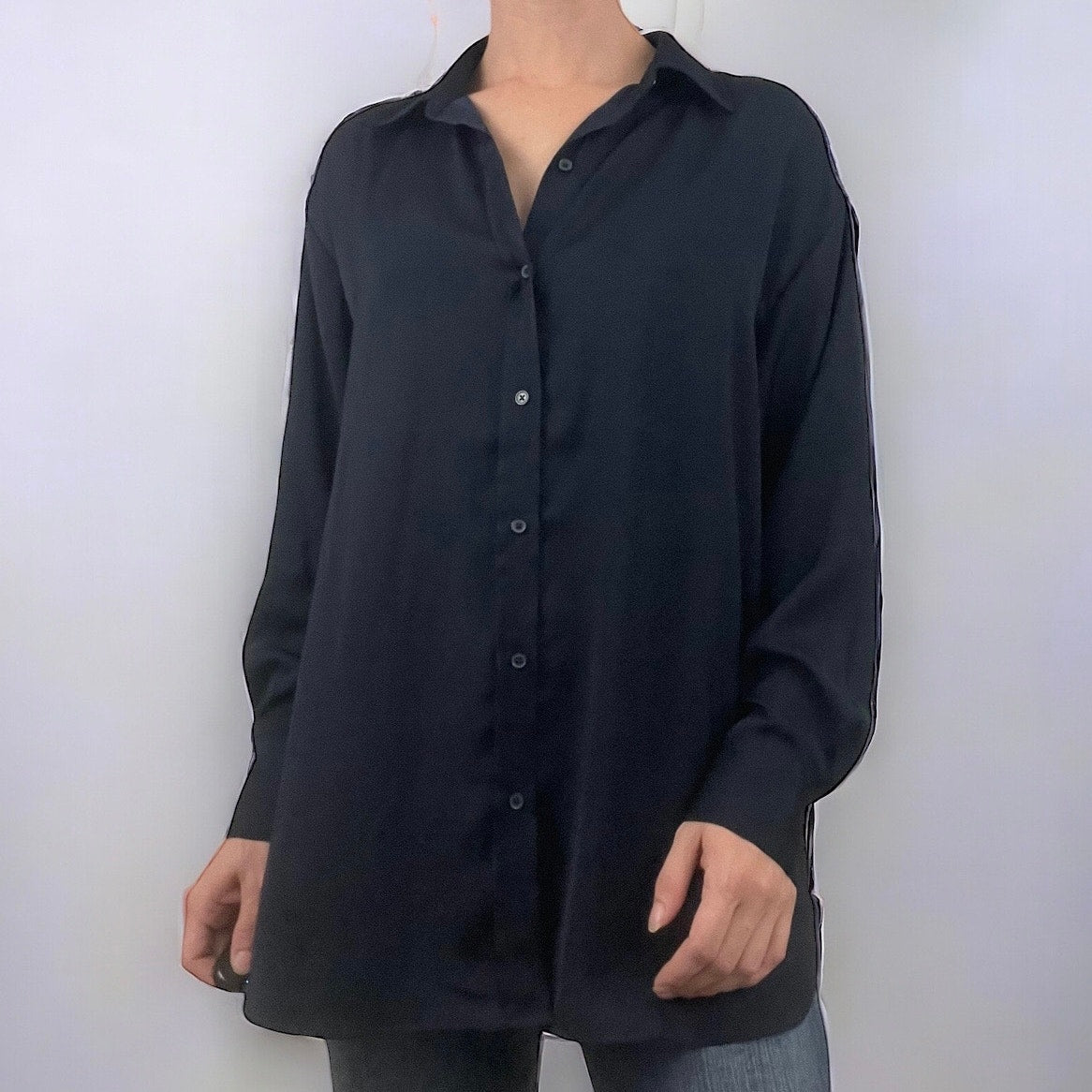 Banana Republic Silky Navy Blue Long Sleeve Button Down Blouse