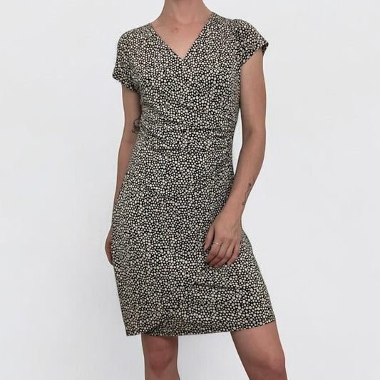 The Limited Black & Cream Polka Dot Wrap V-Neck Short Sleeve Mini Dress