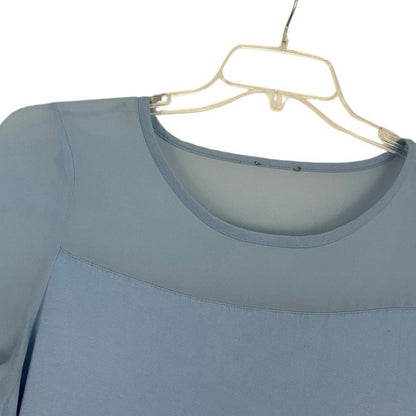 Soft Light Blue Short Sleeve Blouse with Sheer Paneling