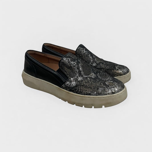Vionic Black & Gold Metallic Dinora Boa Leather Snakeskin Slip-On Sneakers