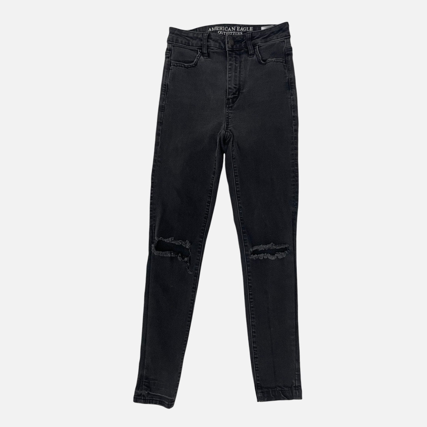 American Eagle Distressed Black Super Stretch Super Hi-Rise Jegging