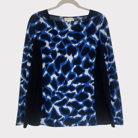 Doncaster Blue & Black Abstract Print Long Sleeve Crewneck Blouse