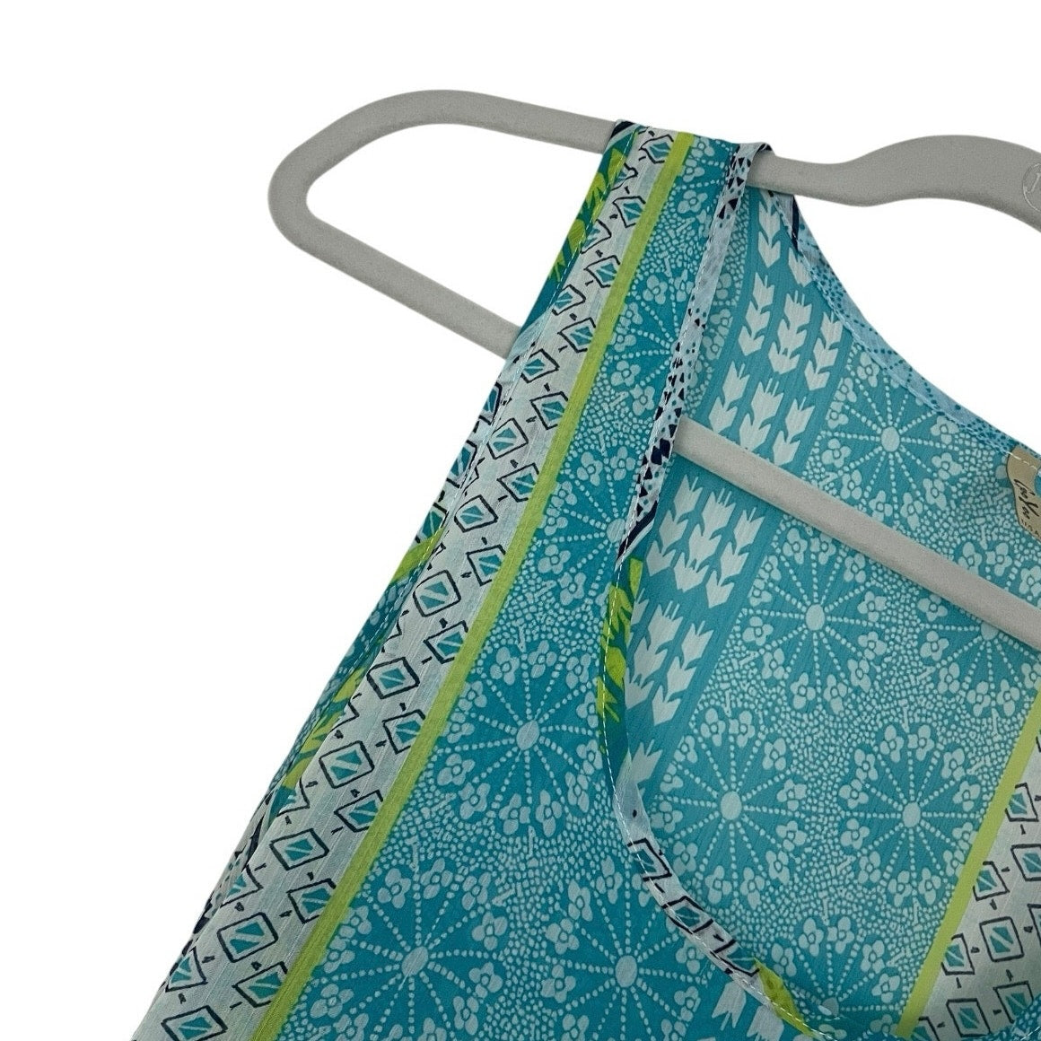 Goo Yoo Sheer Blue Geometric Print Tank Top Blouse