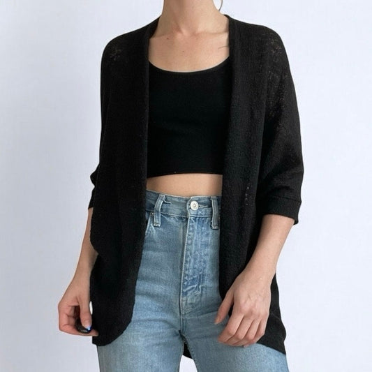 Mossimo Supply Co. Black Knit Quarter Sleeve Cardigan Sweater