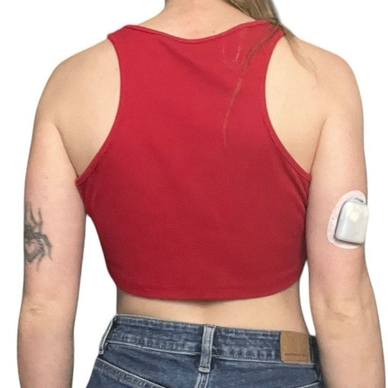 SHEIN Red Cropped Graphic Ribbed Tank Top