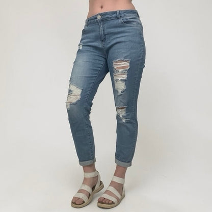 Resfeber Distressed Skinny Boy Friend Cuffed Jeans