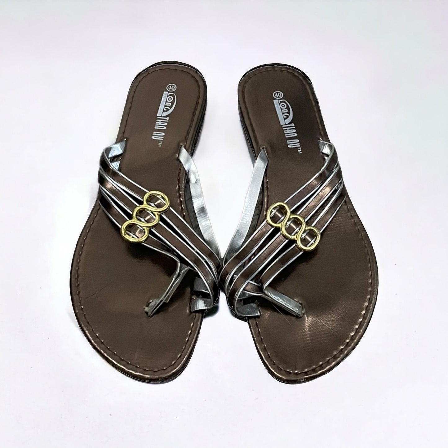 Long Tian Nu Gold and Silver Strappy Sandals