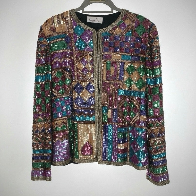 Laurence Kazar Vintage Geometric Sequin Beaded Evening Jacket