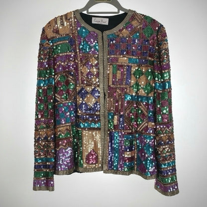 Laurence Kazar Vintage Geometric Sequin Beaded Evening Jacket