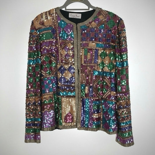 Laurence Kazar Vintage Geometric Sequin Beaded Evening Jacket