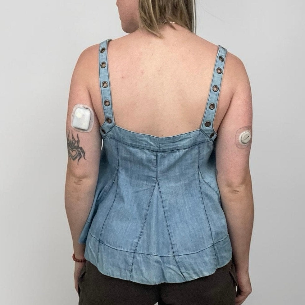 Free People Denim Grommet Babydoll Tank Top