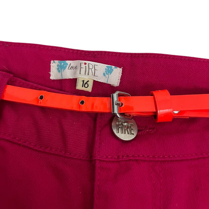NWT Love, Fire Girls Candy Pink Denim Cuffed Midi Shorts with Belt