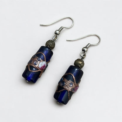 Vintage Purple Rhinestone Pendant Earrings