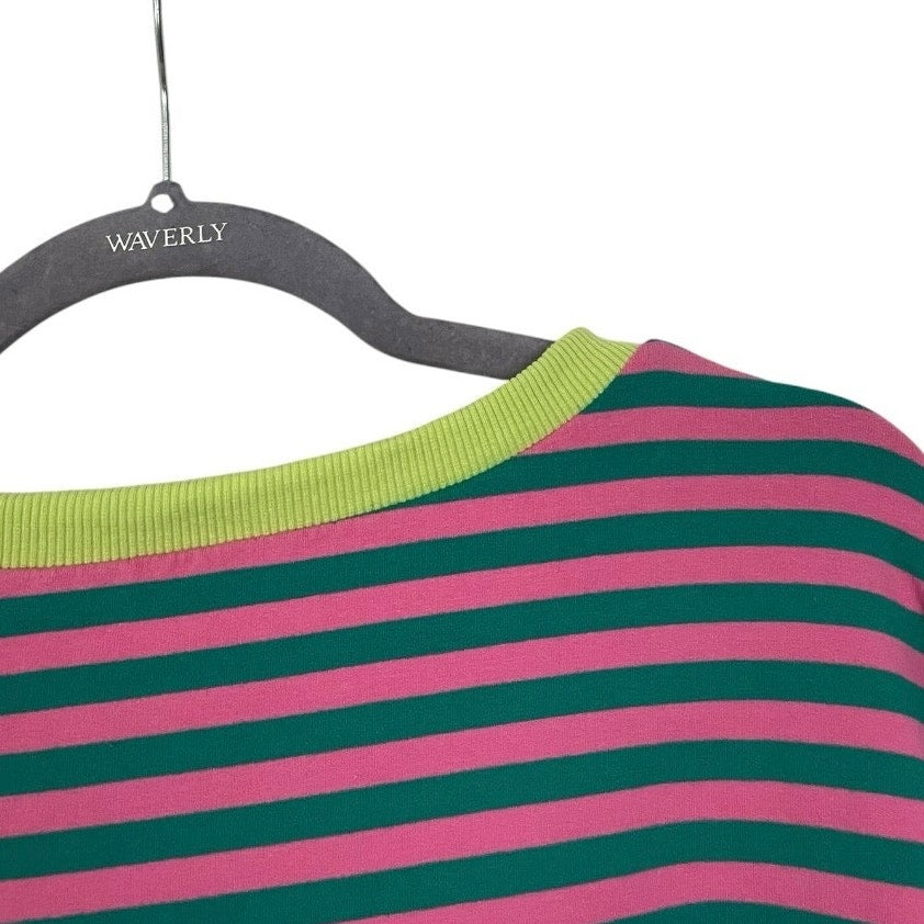 Vibrant Pink & Green Striped Sweatshirt