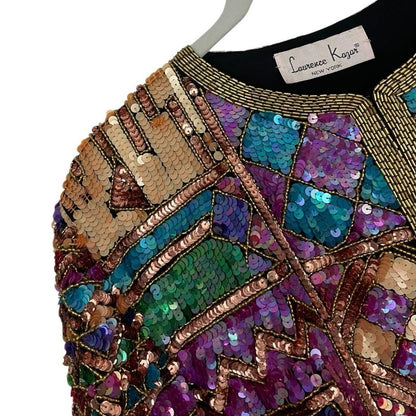 Laurence Kazar Vintage Geometric Sequin Beaded Evening Jacket