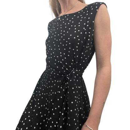 Tahari Black & White Polka Dot A-Line Midi Dress