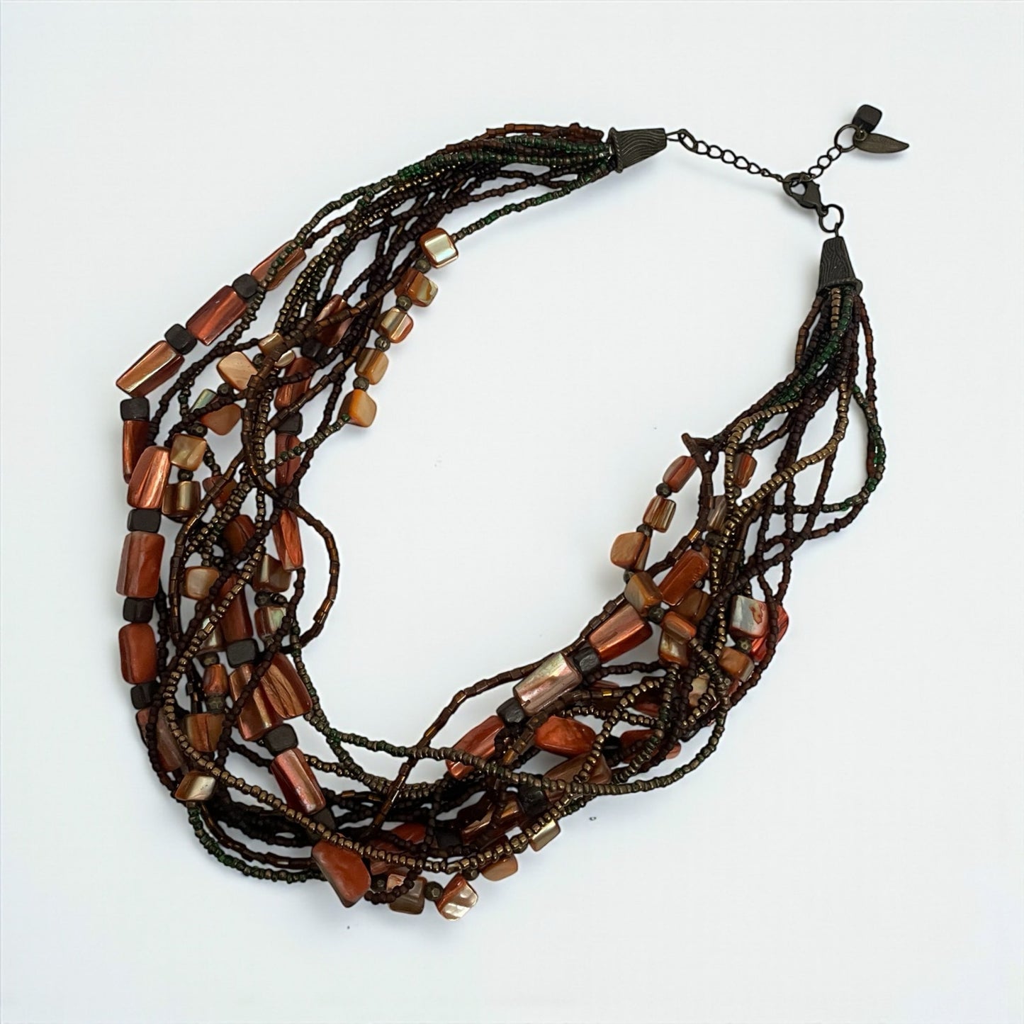 Vintage Orange Stone Layered Bronze Beaded Statement Necklace