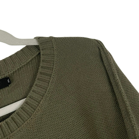 Merokeety Olive Green Knit Pullover Crewneck Sweater