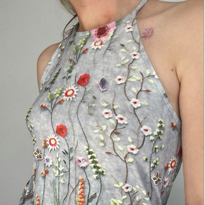 Grey & Red Floral Print Mini Dress