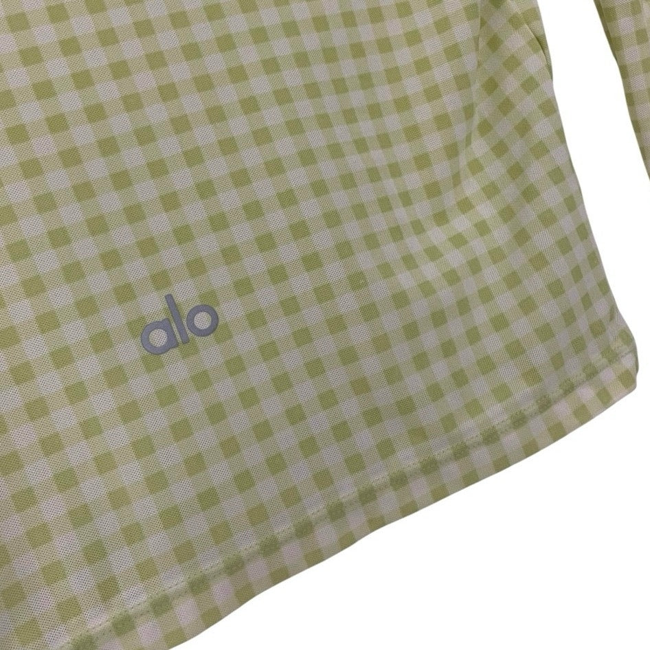 ALO Yoga Sheer Green Gingham Long Sleeve Cropped Top