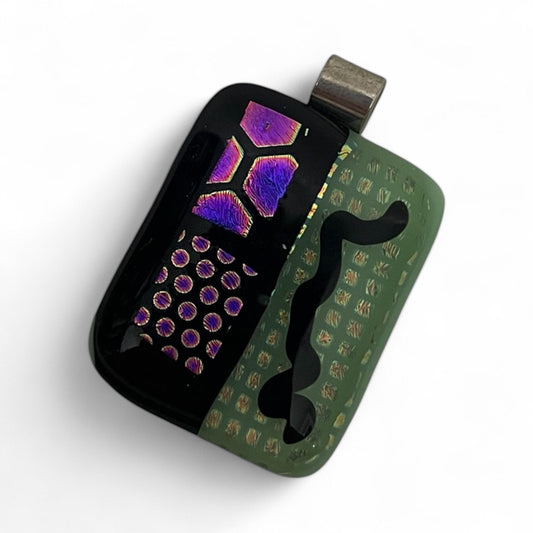 Vintage Turquoise & Black Funky Rectangle Statement Necklace Pendant